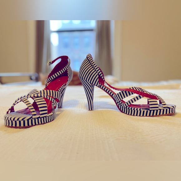 N.Y.L.A. Blue-Striped Heels - NWOT - Picture 1 of 9